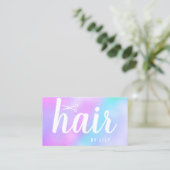 Moderne, elegante holografische haarstylisschaar visitekaartje (Staand voorkant)
