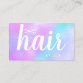Moderne, elegante holografische haarstylisschaar visitekaartje (Voorkant)