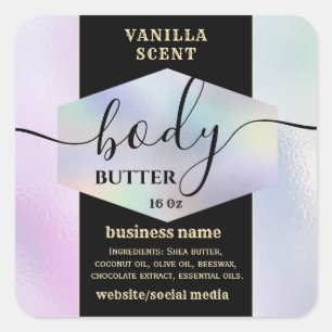 Moderne elegante holografische script body butter  vierkante sticker