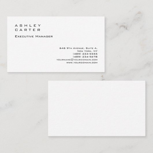 Moderne elegante indrukwekkende witte vlakte manag visitekaartje (Voorkant / Achterkant)