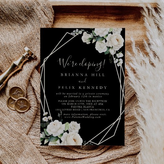 Moderne Elegante Ivoor Bloemen Elopement Receptie Kaart