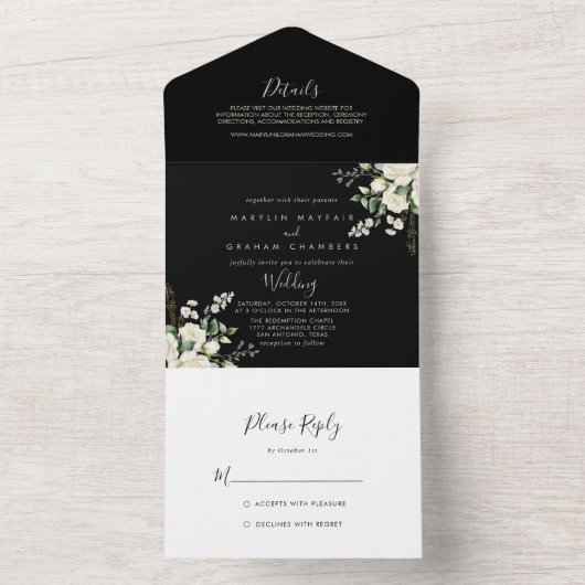 Moderne Elegante Ivoor Bloemen Huwelijk All In One Uitnodiging (Binnen)