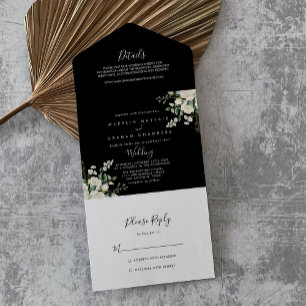 Moderne Elegante Ivoor Bloemen Huwelijk All In One Uitnodiging