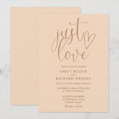 Moderne elegante Just Love Script zachte perzik br Kaart (Voorkant / Achterkant)