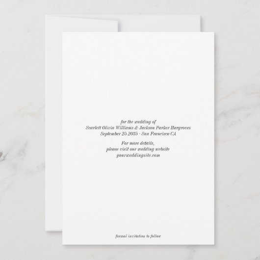 Moderne Elegante Kalligrafie Verticale Fotobruilof Save The Date (Achterkant)