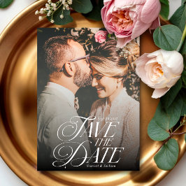 Moderne Elegante Kalligrafie Verticale Fotobruilof Save The Date