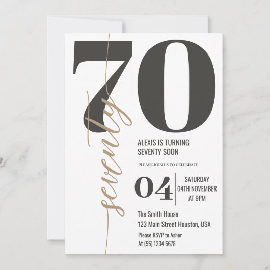 Moderne Elegante Kalligrafie ZEVENTIG 70e Verjaard Kaart (Voorkant)