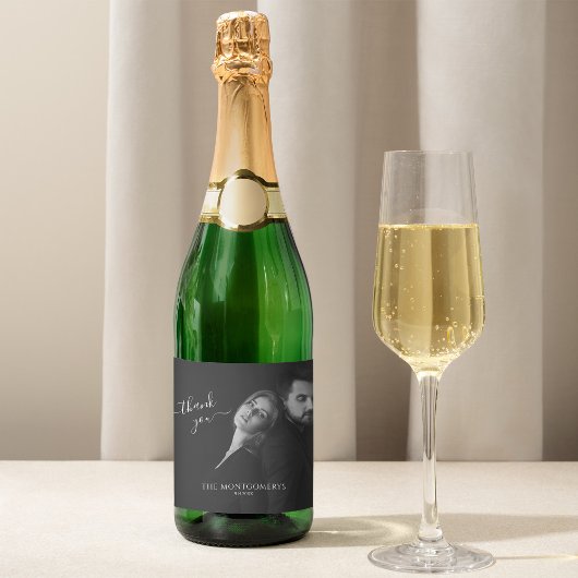Moderne elegante kalligrafie zwart-wit foto sparkling wijnetiket