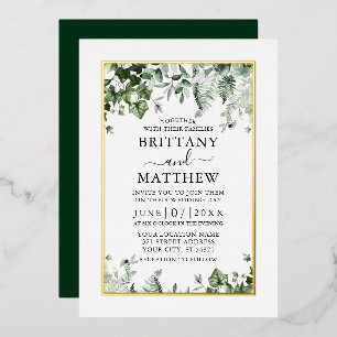 Moderne Elegante Klimop Sage Groene Huwelijk Goud Folie Uitnodiging