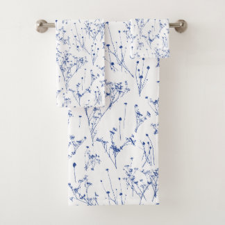 Moderne Elegante Koninklijk Blauwe Wilde Bloemen T Bad Handdoek