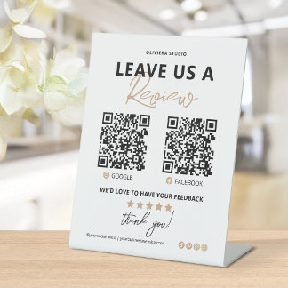 Moderne Elegante Laat Ons Een Review QR Code Achte Reclamebord Met Voetstuk