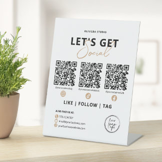 Moderne elegante Let's Get Social QR-code Reclamebord Met Voetstuk