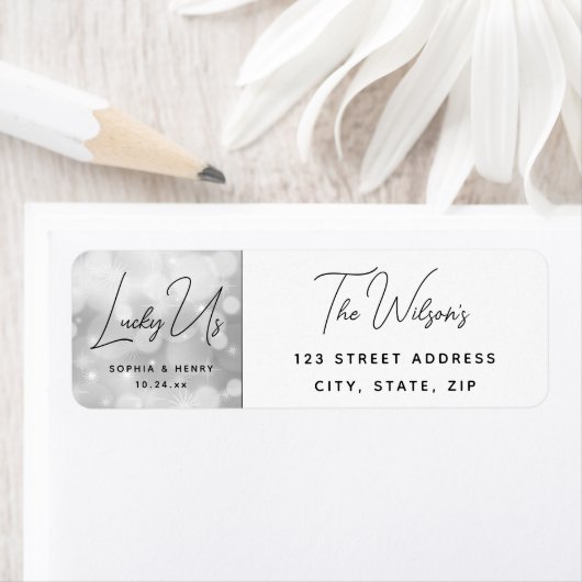 Moderne Elegante Leuke Bruiloft Bruid Groom Lucky  Etiket (Insitu)