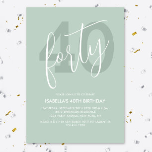 Moderne Elegante Lichtgroene Witte Script 40ste Kaart