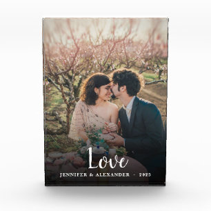 Moderne elegante liefde script tekstoverlay fotoblokken
