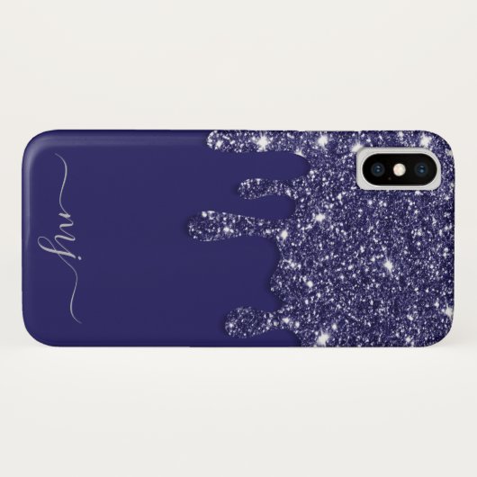 Moderne Elegante Marine Blauwe Glitter Druppelen Case-Mate iPhone Case (Achterkant (horizontaal))