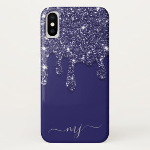 Moderne Elegante Marine Blauwe Glitter Druppelen iPhone X Hoesje