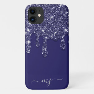 Moderne Elegante Marine Blauwe Glitter Druppelen iPhone 11 Hoesje