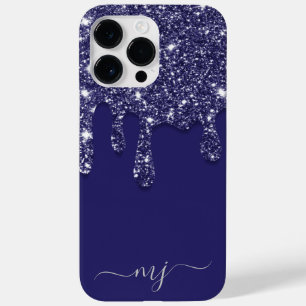 Moderne Elegante Marine Blauwe Glitter Druppelen Case-Mate iPhone 14 Pro Max Hoesje