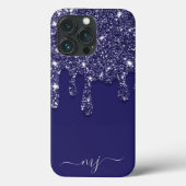 Moderne Elegante Marine Blauwe Glitter Druppelen Case-Mate iPhone Case (Achterkant)