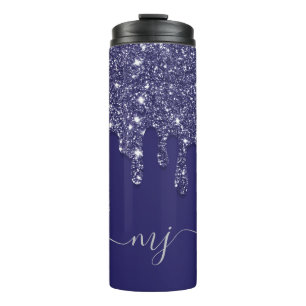 Moderne Elegante Marine Blauwe Glitter Druppelen Thermosbeker