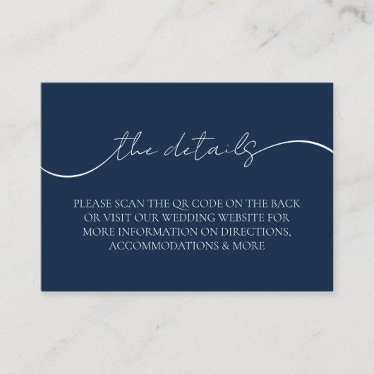 Moderne Elegante Marine Blauwe QR Code Bruiloft De Informatiekaartje (Voorkant)