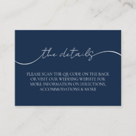 Moderne Elegante Marine Blauwe QR Code Bruiloft De Informatiekaartje