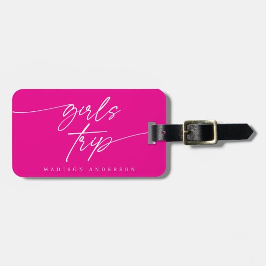 Moderne Elegante Meisjes Trip Script Typografie |  Bagagelabel (Voorkant horizontaal)