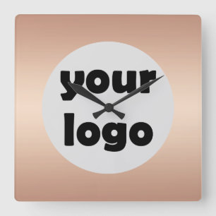 Moderne Elegante Metalen Roze Gouden Logo Vierkante Klok