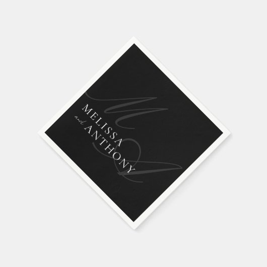 Moderne Elegante Minimalistische Zwart-wit bruilof Servet (Hoek)