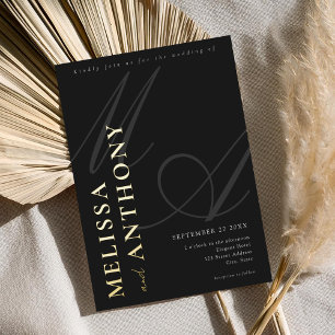 Moderne Elegante Minimalistische Zwarte en Gouden  Folie Uitnodiging