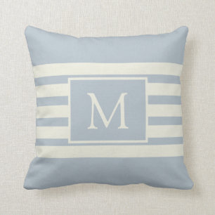 Moderne Elegante Monogram Eerste Blauwe Witte Patr Kussen