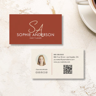 Moderne Elegante Monogram Foto QR Terracotta Visitekaartje