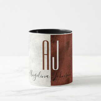 Moderne elegante monogram marmer en koperen koffie mok