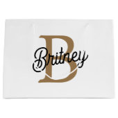 Moderne Elegante Monogram Naam Zwarte Gouden Schr Groot Cadeauzakje (Voorkant)