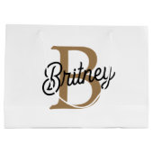 Moderne Elegante Monogram Naam Zwarte Gouden Schr Groot Cadeauzakje (Achterkant)