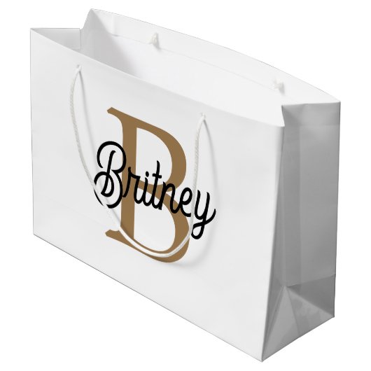 Moderne Elegante Monogram Naam Zwarte Gouden Schr Groot Cadeauzakje (Achterkant Gekanteld)