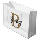 Moderne Elegante Monogram Naam Zwarte Gouden Schr Groot Cadeauzakje (Voorkant Gekanteld)