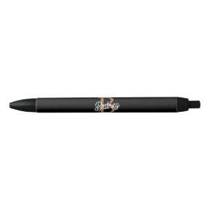 Moderne Elegante Monogram Naam  Zwarte Gouden Schr Inkt Pen