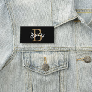 Moderne Elegante Monogram Naam Zwarte Gouden Schr Naamplaatje