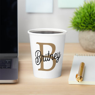 Moderne Elegante Monogram Naam Zwarte Gouden Schr Papieren Bekers