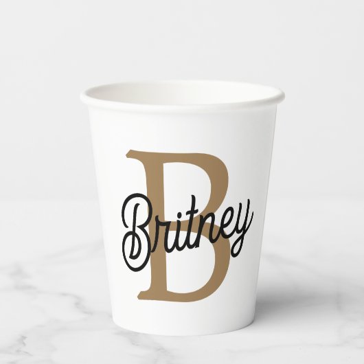 Moderne Elegante Monogram Naam  Zwarte Gouden Schr Papieren Bekers (Achterkant)