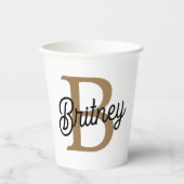 Moderne Elegante Monogram Naam  Zwarte Gouden Schr Papieren Bekers (Voorkant)