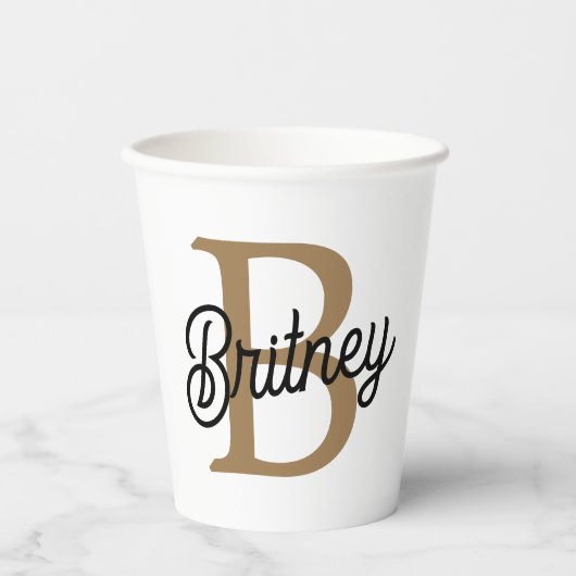 Moderne Elegante Monogram Naam  Zwarte Gouden Schr Papieren Bekers (Voorkant)