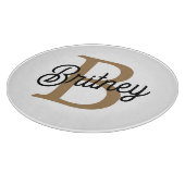 Moderne Elegante Monogram Naam Zwarte Gouden Schr Snijplank (Hoek)