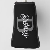 Moderne Elegante Monogram Naam  Zwarte Grijze Schr Golfheadcover (Draai 90)