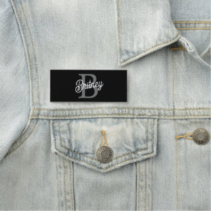 Moderne Elegante Monogram Naam  Zwarte Grijze Schr Naamplaatje