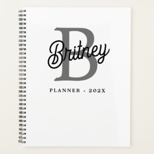 Moderne Elegante Monogram Naam  Zwarte Grijze Schr Planner