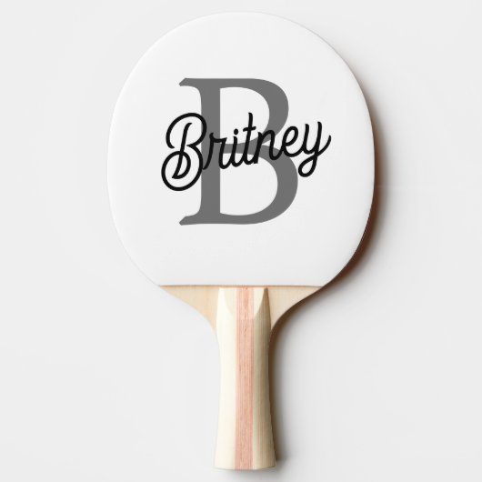 Moderne Elegante Monogram Naam Zwarte Grijze Schr Tafeltennisbatje (Achterkant)