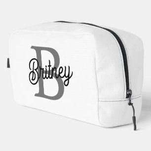 Moderne Elegante Monogram Naam  Zwarte Grijze Schr Toilettasje